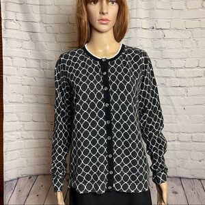Charter Club Long Sleeve Button Front Cardigan Black White Size L